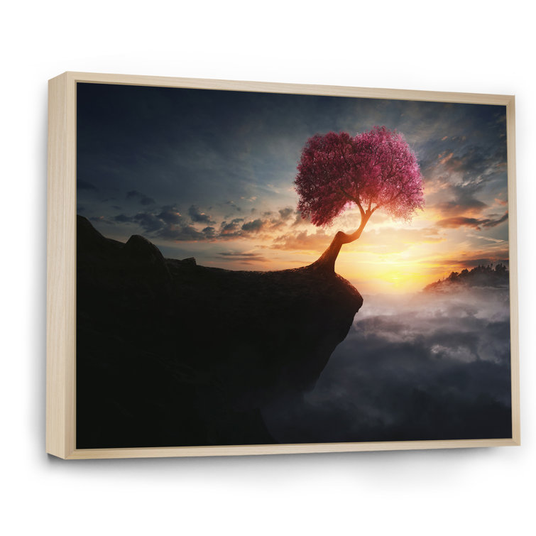Ebern Designs Cherry Tree On Mountain Framed On Canvas Print Wayfair Canada